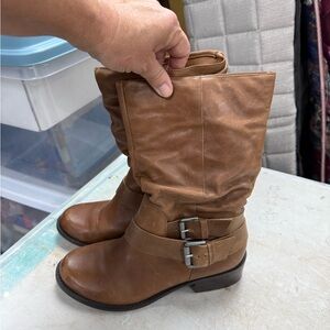 Matisse Brown Leather Buckle Heeled Boots